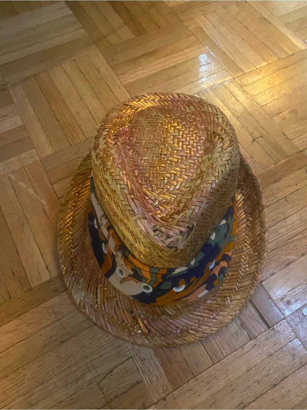 Straw Fedora Hat with Colorful Scarf Band